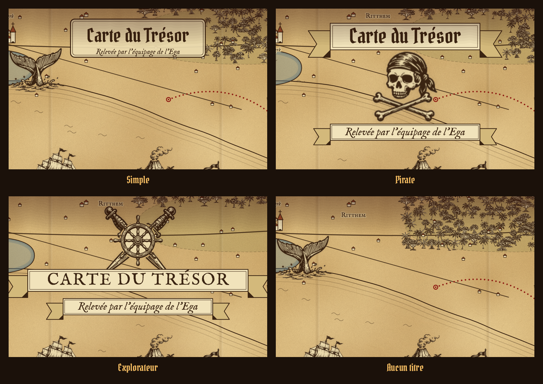 Les styles de titre : simple, pirate, explorateur, aucun